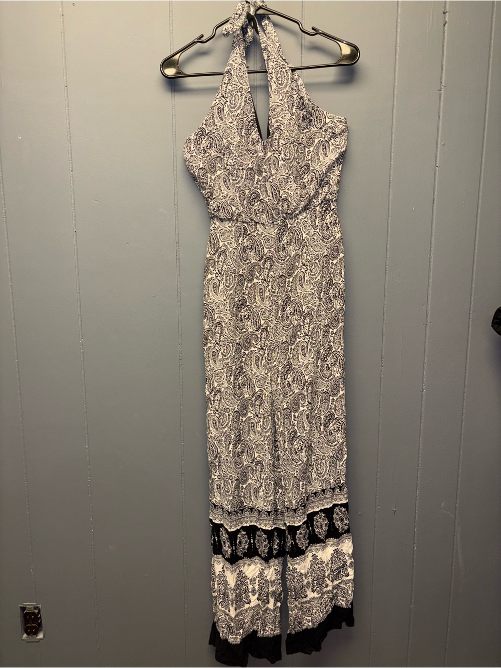 miami Paisley Halter Maxi Dress in White and Black